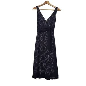 Karen Alexander Size 6 Vintage 90s Lace A-Line V-Neck Sleeveless Midi Dress